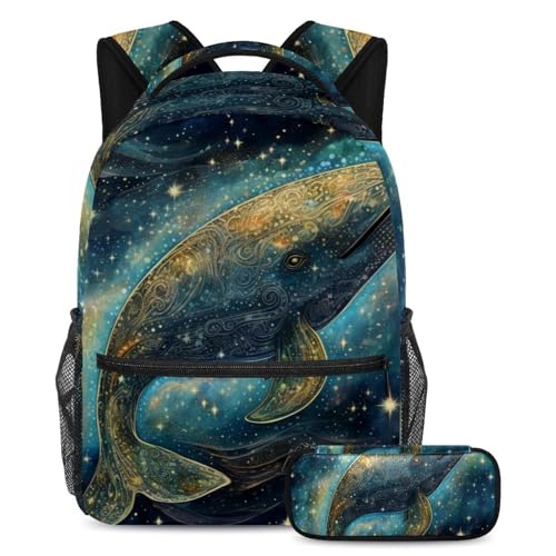 Sac à dos baleine galaxie bleue grand sac ergonomique anti-mal de dos avec trousse