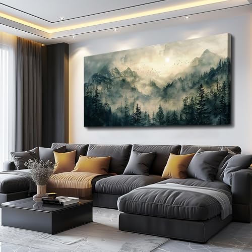FUHAIHUA Large Framed Wall Decor For Living Room Canvas Wall Art For Office Farmhouse Wall Decorations For Bedroom Forest Fog Landscape Paintings Modern Pictures Artwork Room Home Decor 24x48 In
