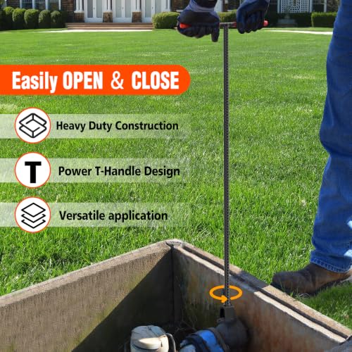 Image of Eapele Water Meter Key 36 inch Enforced Steel T-Handle With 4-way Multi-Functional Universal Cross Key
