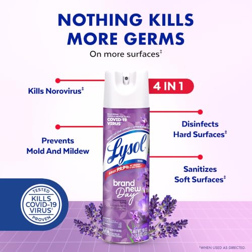 Lysol Disinfectant Spray, for Cleaning and Deodorizing, Lavender & Cotton Blossom + Mango & Hibiscus (Pack of 4) - image 2