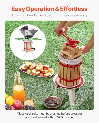 Image of VEVOR 1.6 Gal /6L Fruit Wine Press, Solid Wood Basket with 8 Blocks, Heavy Duty Manual Juice Maker, Cider Apple Grape Tincture Honey Olive Oil Making Press with Handle for Kitchen, Home