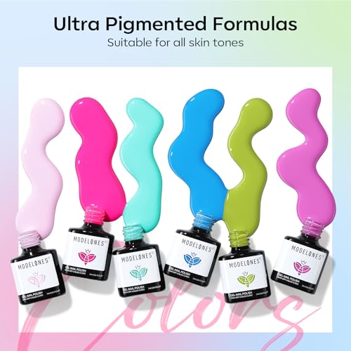 Image of Modelones Gel Nail Polish Set, 6 Colors 2026 Spring Summer Pastel Mint Purple Light Pink Gel Polish Rainbow Bright Neon Green Blue Hot Pink Nail Polish Soak Off LED Manicure Salon DIY Starter kit Gift