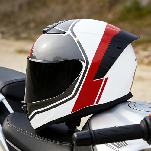 Image of Full Face Motorcycle Helmet,Helmets for Adults Motorcycle, MG611 Motorbike Racing Street Bike Helmets with Black Visor for Men Women,DOT Approved (Glossy Red Gray Lines, M)