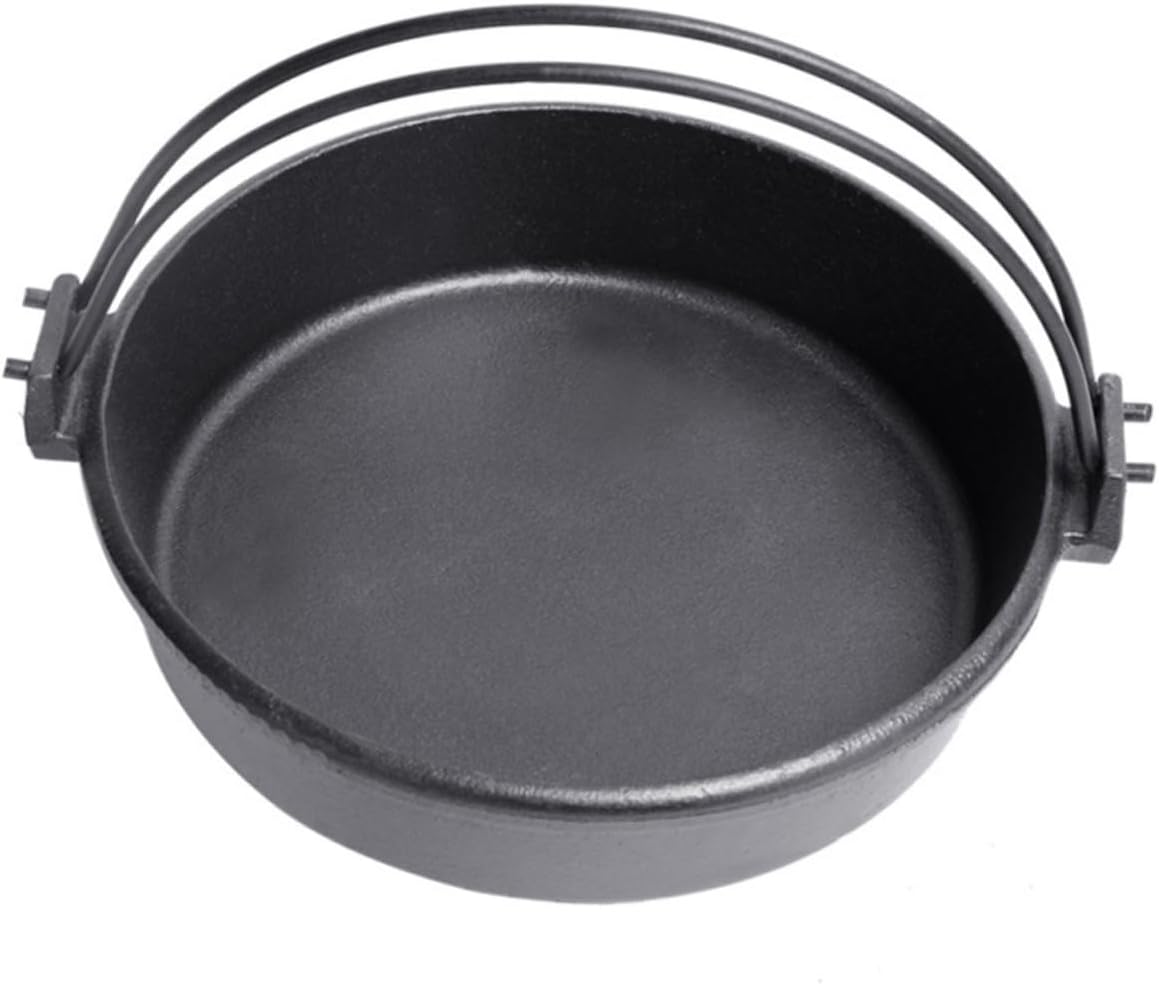 Yardwe Cast Iron Camping Pot with Double Handles Durable Low Temperature Hanging Cookware for Outdoor Cooking for Camping Hiking and Picnics