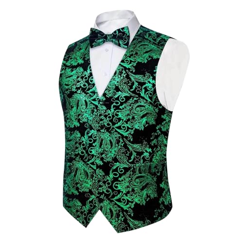 Mens Vintage Cotton Set Classic Hot-Stamped Paisley Dress Waistcoat and Bow Tie Formal Dressy Vest for Wedding Prom Party2