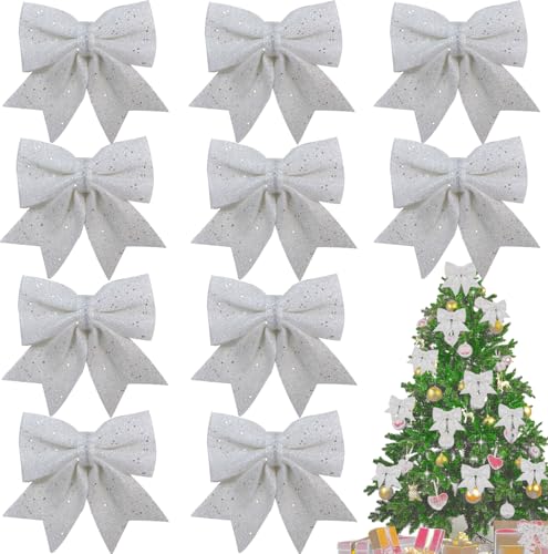 10 Stück Weiß Schleifen Weihnachten, Christbaumschmuck weiß...
