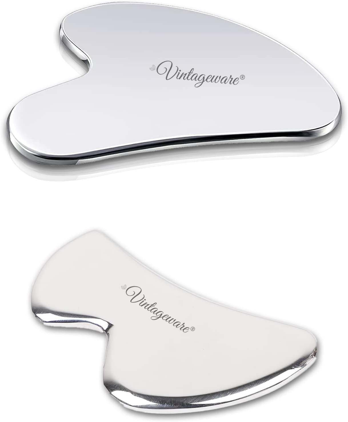 Gua Sha Face Handheld Massager Tool for Fine Lines, Glowing Skin, Reducing Stress & Eye Puffiness, Medical Grade 304 Stainless Steel (Heart + B Shape)