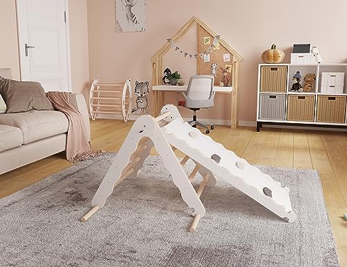 MAMOI® Indoor climbing triangle with slide for kids, Baby climbing frame, Wooden toddler gym for children outside and outdoor, Frames and slides, montessori toys for toddlers age 1-3