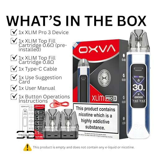 Oxva Xlim Pro 3 Vape Kit [Pink Silk] - Available In 9 Colours - 2A Fast Charge, 1500Mah Battery, 30W Output, 1.05" Hd Display, Auto Draw - Compatible With Full Xlim V2, V3, Ez Pods - No Nicotine - 4