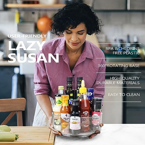 Refrigerator Lazy Susan, Round Clear Turntable Organizer, Plastic 360 Degree Rotating Lazy Susan for Fridge, Food Storag - Additional View