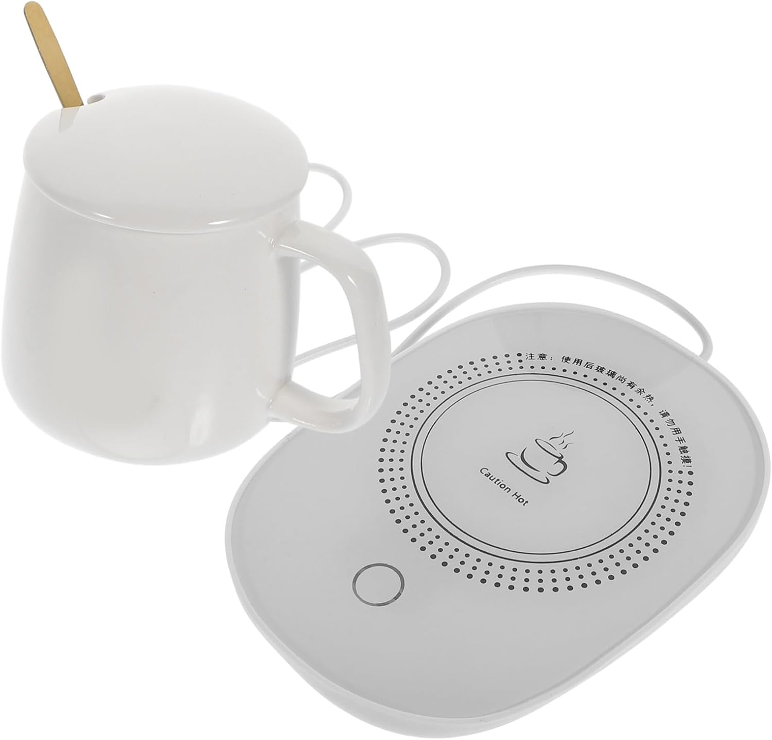 Electric Mug Warmer and 55℃ Thermostat Cup Heating Pad USB Powered Milk Warmer for Formula and Coffee at Home or Office, Ceramic Surface with Gravity Sensor, Beige