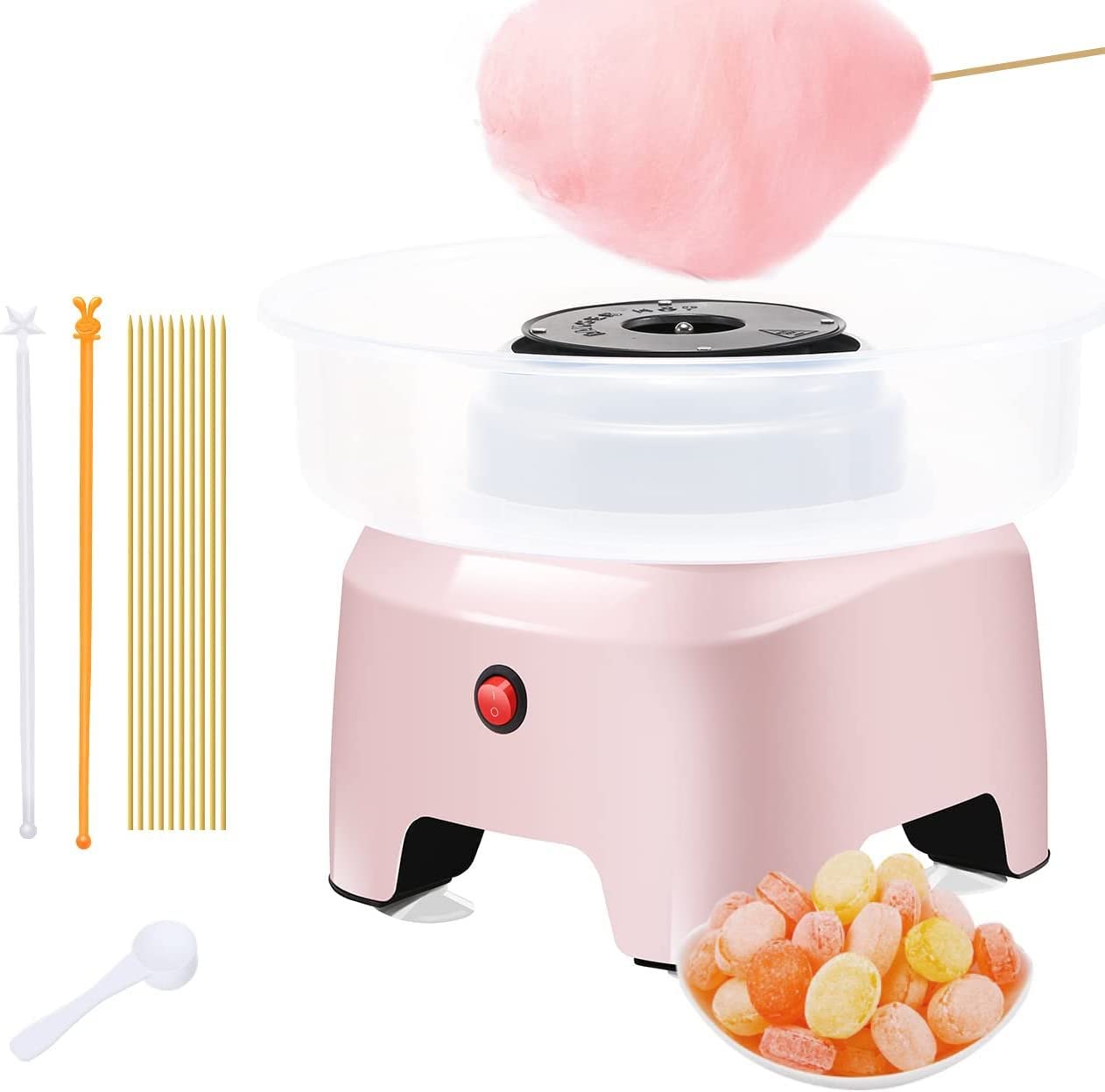 Máquina de algodón de azúcar para hacer hilo dental con palo de bambú, diseño de estilo retro, gran regalo para fiestas de cumpleaños, día de Navidad infantil (rosa)