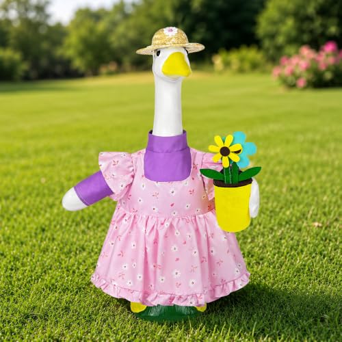 Ueyben Gardener Porch Goose Outfit, Spring Summer Goose Outfit Lawn Geese Clothes for 23" Cement Geese Statue for Garden (Purple)
