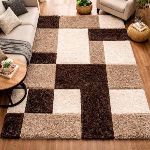 Image of 3D Shaggy Polyester Carpet Rug Runner Area Mats for Bedroom /Living Area /Home with Anti Slip Backing Soft /Fluffy Hight Pile - (3D Coffee B, 5x7 feet)