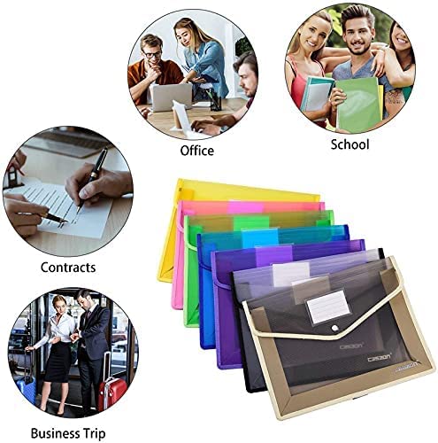 Image of FEDUS Document Holder Envelope Folder,File Storage Bag withSnap Button Transparent Plastic File for Document File Holder /Document Folder for Certificate Legal Document OrganizerPack 4 Multicolor