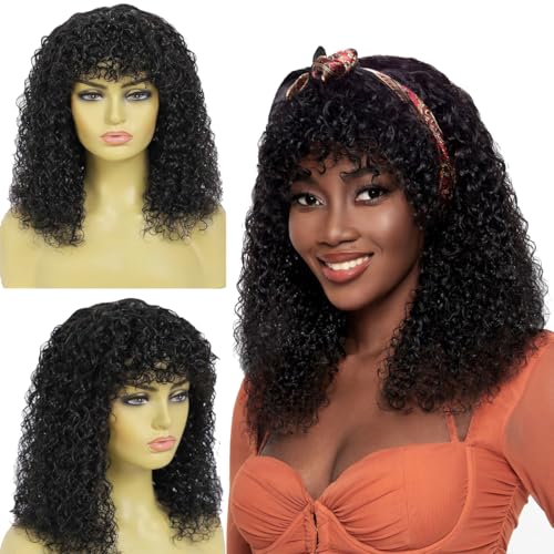 ANDU STYLE Curly Wig Human Hair With Bangs Real Human