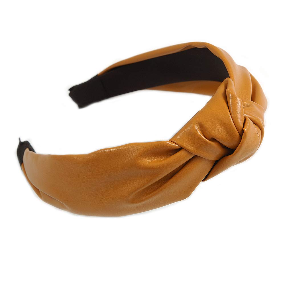 Wide Chunky Mustard PU Leather, Faux Leather Knot Hair Band/HeadBand/Alice Band, copper
