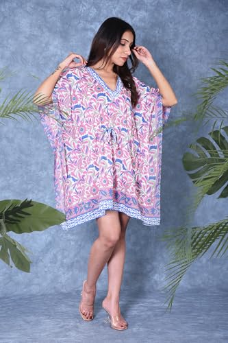Rastogi Handicrafts 100% Cotton Hand Block Print Kaftan Women’s Apparel Fabric Print Swimsuit Cover-up Beach Kaftan 17 Multicolor3