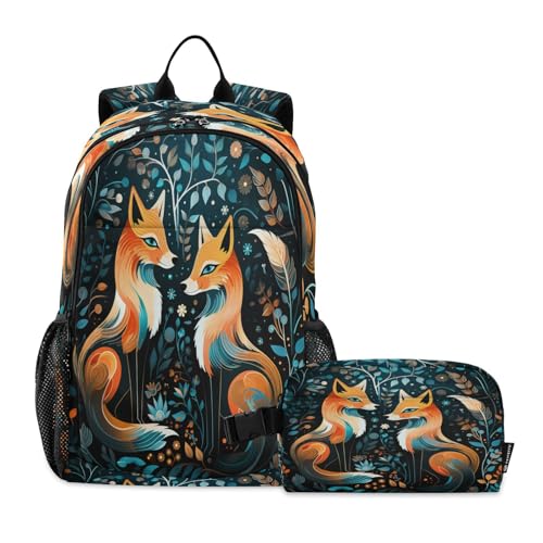 Sac à dos pour étudiants avec sac à déjeuner fantaisie loups aquarelle