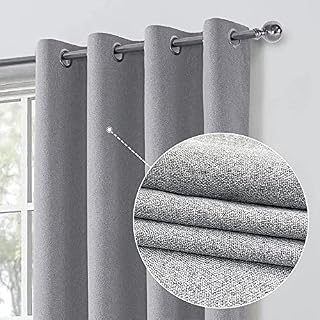 always4u 100% Blackout Curtains for Bedroom 1 Pair Modern Linen Look Window Treatment for Home Decoration 3-layer Fully Lined Thermal Curtain Grey 46x54