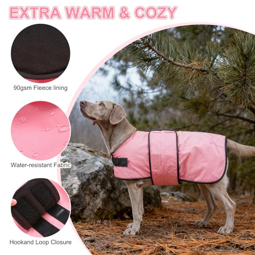 Image of BEAUTYZOO Dog Winter Coat for Giant Large Dogs, Waterproof Canvas Jackets | Warm Fleece Great Dane Sweater, Reflective Cold Weather Coats, Windproof Blanket Clothes for Female Male Doggie, Pink XXL