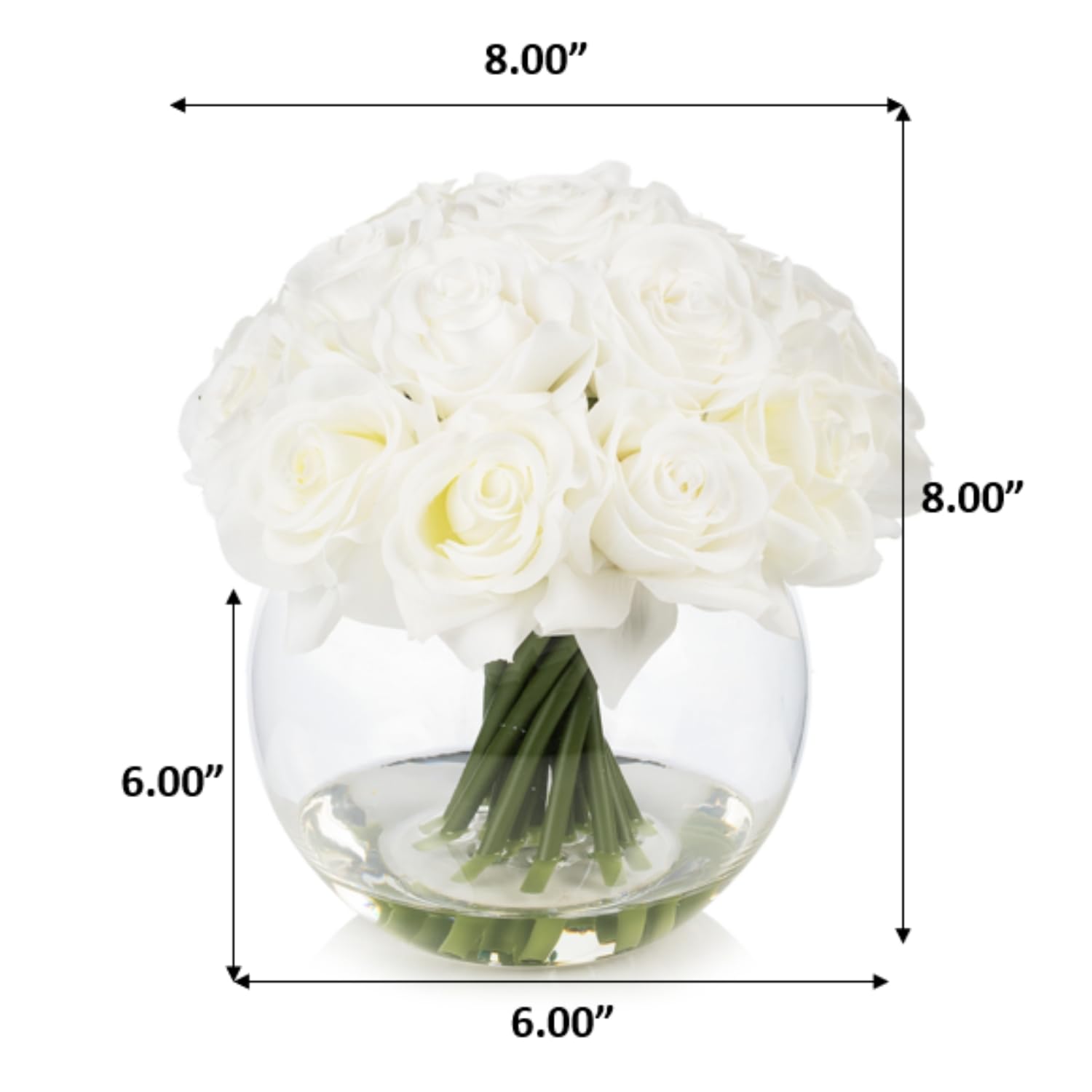 Composizione di rose artificiali in seta con vaso e acqua finta per centrotavola – 16 teste