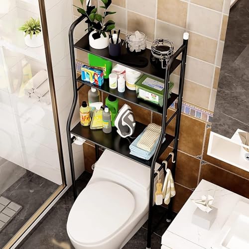 Image of TIED RIBBONS 3 Tier Over The Toilet Shelf Toilet Rack for Bathroom (Metal, 152.4cm x 45.7cm) - Storage Shelf Toilet Rack for Stand Storage Organizer Shelving Free Standing Restroom Space Saver
