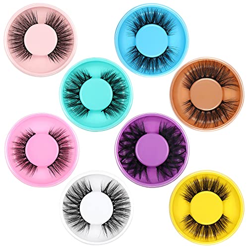 8 Styles False Eyelashes, 3D Fluffy Natural Volume Fake Eyelashes Soft Wispy Faux Mink Lashes, Fluffy Dramatic Eyelashes with Portable Colorful Eyelash Tray Boxes