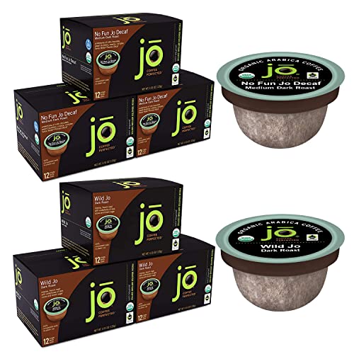 JO COFFEE: USDA Organic Compostable Pods, Regular & Decaf Bundle, Wild Jo Dark French Roast Bold Strong Rich Wicked Good, No Fun Jo Decaf Swiss Water Process Decaffeinated, 72 Cups Total, Gluten-Free image 2