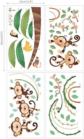 DECOWALL DA-1507 Monkeys on Vine Kids Wall Stickers Decals Peel and Stick Removable for Nursery Bedroom Living Room Art murals Decorations