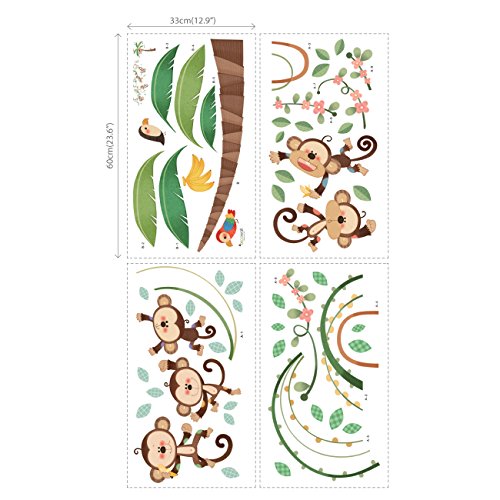 DECOWALL DA-1507 Monkeys on Vine Kids Wall Stickers Decals Peel and Stick Removable for Nursery Bedroom Living Room Art murals Decorations