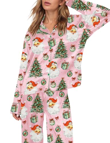 Image of SHESHOW Satin Pajamas for Women Set Long Sleeve Button Down Sleepwear 2 Piece Nightwear Women Pjs Sets Size XS-XXL