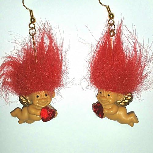 Valentine Cupid Troll Doll Earrings 1" Good Luck Trolls w/ Hearts