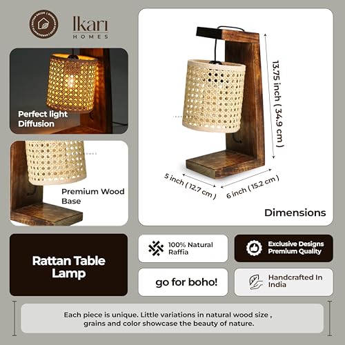 Image of Ikari Homes Vintage Table Lamp I Indonesian Rattan Cane with Braided Wire I Boho Table lamp for Bedroom /Living Room /Office Desk /Restaurants - (Rattan Hex Shade)