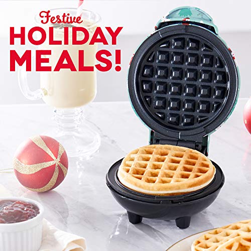 Image of DASH DMW100AT Mini Maker for Individual Waffles, Hash Browns, Keto Chaffles with Easy to Clean, Non-Stick Surfaces, 4 Inch, Holiday Tree-Aqua