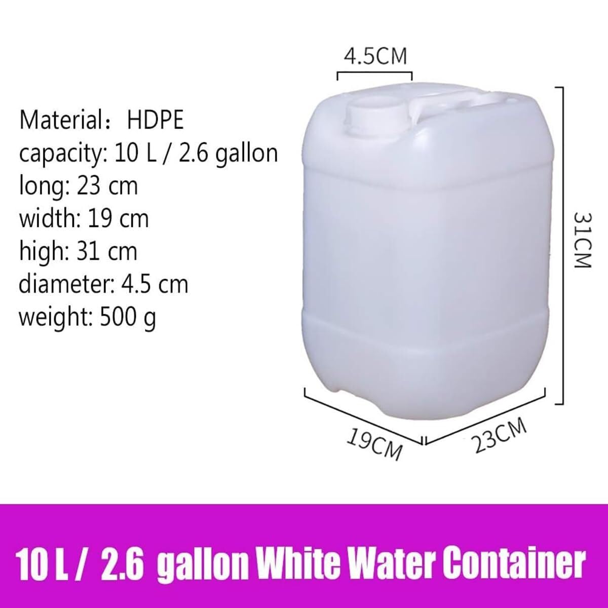 Generisch Tragbare Wasserbehälter, Camping-Wassertank, Plastikeimer für die Notwasserversorgung, Wasserkanister für Outdoor-Camping (Weiß, 10 l/2,6 gal)