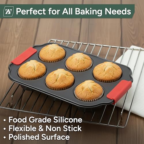 Zuvo Non-Stick 6 Cup Muffin Tray with Silicone Handles Dishwasher Safe Cupcake Pan Muffin Tray with Stain-Resistant Baking Mould for Cupcakes Bakeware, Black - Image 6