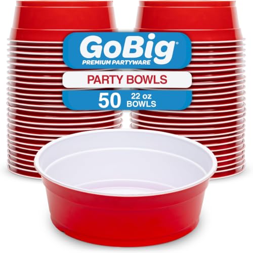 GoPong GoBig Red Party Cup Bowls - 50 Small Disposable Plastic Bowls,(Pack of 6)