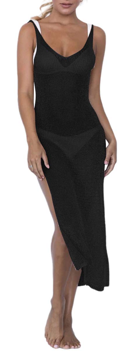 PerZeal Sexy senza maniche costume da bagno coprire Ups puro Crochet Plus Size Beach Bikini vedere attraverso costumi da bagno Maxi abiti, 5333nero, XX-Large