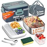 Electric Heated Lunch Box 100W - 3-IN-1 1.8L Fast Self Heating Lunch Boxes Portable Food Heater for Adults,12V/24V/110V with Leak-Proof Compartment Lid for Car Truck Office Home Blue (3 Times Faster)