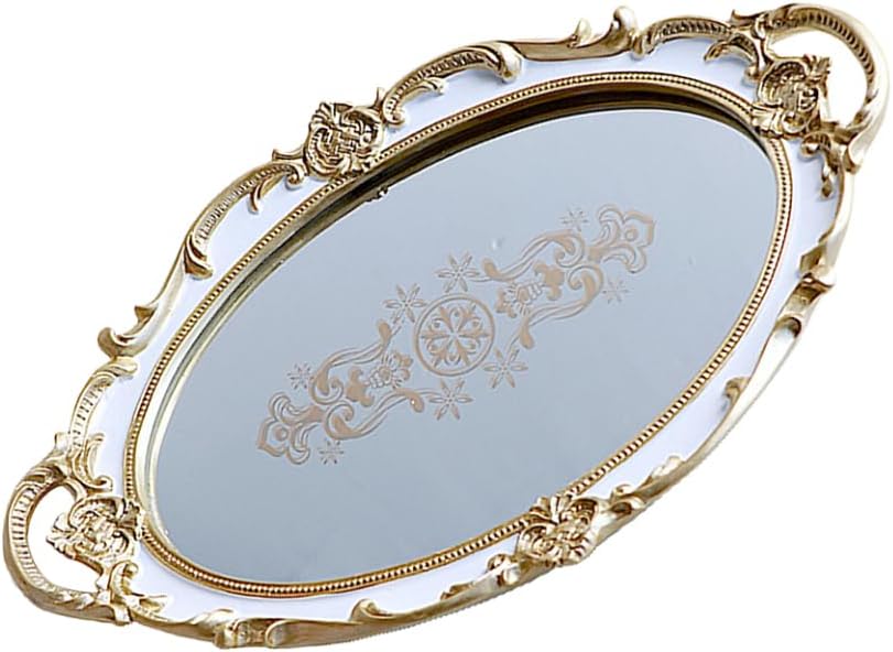 PRETYZOOM Sturdy Resin Vanity Tray Mirror Top Ring Necklace Organizer Home Decor Storage