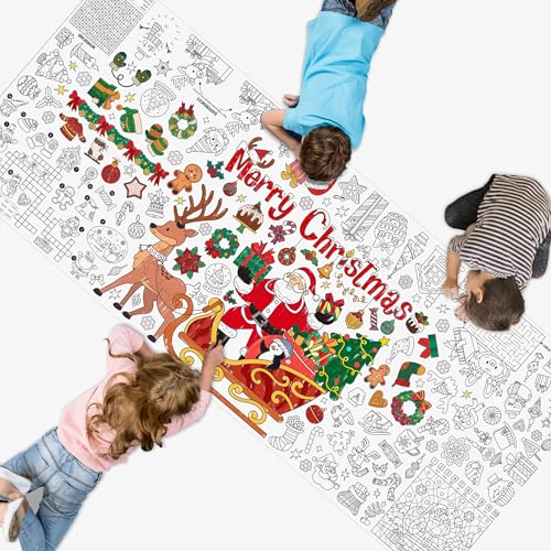 Image of Christmas Coloring Poster, Large Coloring Activity Paper 75 inch x 31 inch Jumbo Size Versatile Paper DIY Painting Drawing Banner /Tablecloth for School, Winter Theme Parties, Wall Decor