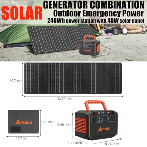 Takki 300W Portable Solar Generator 240Wh Portable Power Station with 40W Foldable Solar Panel, Power Bank with 110V AC Outlet USB DC for Emergency CPAP Outdoor Camping Home Use Blackout - Image 4