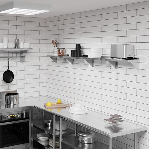 Image of AmGood 08 inch Width x 16 inch Length | Stainless Steel Wall Shelf | Square Edge | Metal Shelving | Heavy Duty | Commercial Grade | Wall Mount | NSF Certified