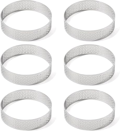 Guowall 8cm 6pcs Stainless Steel Round Tart Ring, Perforated Metal Cake Mold for Small Size Tarte Crust, Dessert, Mini Cake, Nonstick DIY Baking Tool