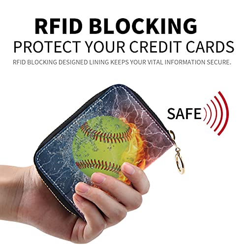 OTVEE Softball Credit Card Holder RFID Wallet, Softball Print Small Card Holder Wallet for Women Men Girl Ladies2