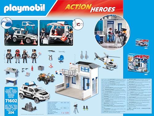 Playmobil 71602 Poste de Police et véhicules - Action Heroes - Comprend Trois Personnages, Un Grand Centre de Commandement avec hélicoptère de Police Ainsi Que des Accessoires - Dès 4 Ans
