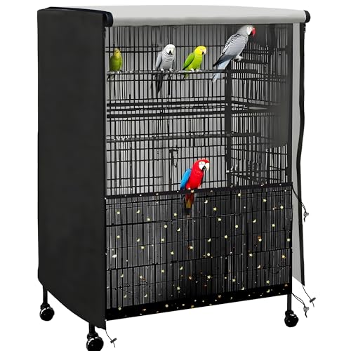Universal Bird Cage Cover,Pet Cage Cover,100% Shading Oxford Cloth with PU Coating Layer,Good Night for Small Animals,Adjustable Soft Airy Nylon Mesh Net for Round Square Cages (Black, 31.5×21×47in)