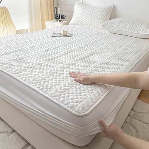 KnSam Sábana bajera de 180 x 200 cm con 2 fundas de almohada, juego de 3 piezas, plegable, estampado de trigo, acolchado, monocolor, comodidad para dormir, poliéster y algodón, funda blanca para todas