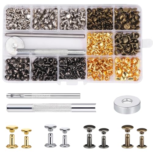 ARWIG 240 Stück Ledernieten | 2 Größen Nieten Set | 4 Farben Nieten für Leder | Leder Reparatur Set | Nietenzange Set | Leder Nieten with Studs für DIY Tasche Schuhe Gürtel Hut